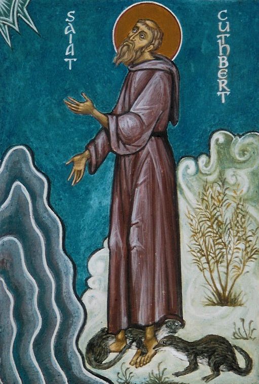 St Cuthbert with otters